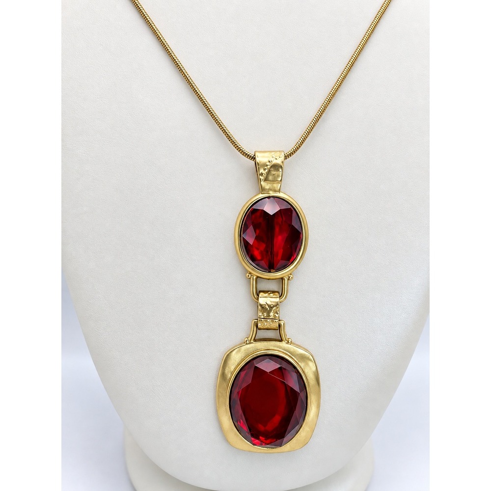 Chicos Pendant Necklace Womens OS Red Gold Good Faceted Stone Snake Chain